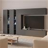 Dmora Parete Attrezzata Carmelo 30x340x180h cm Nero Antracite 23 Ripiani 5 Ante, Apertura Battente e a Ribalta Made in Italy