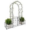 Relaxdays Arco per rose in metallo con cancello a 2 ante e 2 fioriere, HBT: 220x202x50 cm, nero