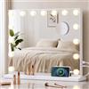 SONGMICS Specchio Trucco con Luci, 15 LED Dimmerabili, 3 Colori, Specchio Ingranditore 10x, Porte USB, da Tavolo o Parete, 48 x 58 x 5,7 cm, Bianco Opaco, Collezione BERIT LWM221WC02