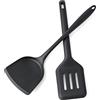 Elalove Set di 2 spatole in silicone, senza BPA, resistente al calore, anti-aderenza, design forato, silicone alimentare, adatto per pesce, uova e frittelle, robusto e facile da pulire, nero