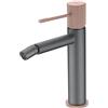 MICE COLLECTION IMEX Rubinetto Monocomando Bidet, Rubinetteria Bagno WC, Acqua Fredda/Calda Serie LINE Grigio Opaco e Champagne - BDD038-2GC