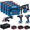 Bosch Professional Bosch PRO 18V System Combo Kit: GSR 18V-65, GDX 18V-285, GBH 18V-26, GWS 18V-11, 2 batterie GBA 18V 5.0Ah, 1 batteria EXBA 18V 5.5Ah, GAL 12V/18V-80, 4 L-BOXX 136
