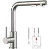 FORIOUS Rubinetto Lavello Cucina Bassa Pressione, Rubinetto a Forma L con Estraibile, Miscelatore Cucina 3 Vie per Scaldabagno o Sotto Lavello, 2 Getti, Rotazione 360°, Acciaio Inossidabi, Scanalata
