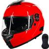 ILM Bluetooth Casco Moto Modulare Omologato ECE22.06 Intercom per 2-3 Piloti Doppia Visiera con Maschera Modello 159BT,Rosso,L