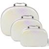 VKZ Set di 3 Beauty Case Donna Rigidi da Viaggio, Beautycase da Viaggio Donna Grande, Medio e Piccolo, Porta Trucchi con Maniglia e Cerniera,Panna3