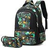 SOMBLG Zaino Scuola Ragazzo Elementare Bambino Media Maschio Ragazzi Elementari Bimbo Cartella Impermeabile Superiore (7-Verde 2PCS)