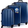 FERGÉ set di 3 valigie viaggio QUÉBEC - bagaglio rigido dure leggera 3 pezzi valigetta 4 ruote blu