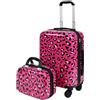 SUREVOY Set 2 valigie leopardate rigide, ruote 360 silenziose, lucchetto codice