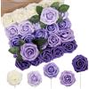 N&T NIETING - Fiori artificiali confezione da 50 rose finte in schiuma di colore viola con steli lavanda per fai da te, bouquet da sposa, damigella d'onore, centrotavola, feste, decorazione d'interni