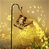 GIGALUMI Annaffiatoio solare con luci da giardino, impermeabile, in metallo, ornamento con luci a corda, lanterna solare da appendere con staffa per cortile, prato, vialetto, patio (fata)