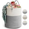 Rieeyrslza Cesto Portabiancheria in Corda Intrecciata D35 x H40 CM Pieghevole Cesta Decorativa Stoccaggio Paniere con Maniglia 39L Tessuto Naturale Cesto per Coperte per Archiviazione (Grigio)