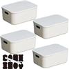 CNKHDZ Set da 4 contenitori con coperchio, contenitori impilabili con coperchio, contenitori in plastica per scaffali, cucina e bagno (Bianco, 36.5 * 26 * 15.7cm)