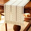 YPLANGENT Runner da Tavola Boho 30 × 140 cm, Runner Tavola Cotone Lino Beige Panna, Macramè Intrecciato a Mano con Frange, Stile Country Chic per Sala da Pranzo e Decorazione Boho