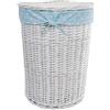 dvier Cesto portabiancheria, in Vimini, Rotondo, Bianco, Celeste, Coperchio, Rivestimento, Cotone, D.39cm H.55cm