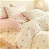 Freyamy Copripiumino da 240 x 260 cm, in cotone, con motivo a cuori, colore beige, rosa e verde, con 2 federe da 65 x 65 cm, per adulti e ragazze, motivo floreale