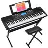 Donner 61 Tasto Tastiera Musicale Kit di Pianoforte, Elettronica Pianola con Stand pianoforte/Panchina/Supporto per Spartiti/Microfono per Principianti, DEK-610S