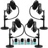 Movo Set di 4 microfoni universali XLR per podcast, include 4 microfoni a condensatore cardioide, supporti per microfono da scrivania, filtri pop, supporti antiurto e cavi per zoom, laptop, telefono,