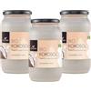 FOODIN Olio di Cocco Biologico Vergine - 100% Naturale e Puro, Ideale per Cucina, Frittura, Pasticceria e Cura di Pelle e Capelli, Spremuto a Freddo (1000 ml, Confezione da 3)