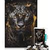 JIANGENNF Puzzle da 1000 pezzi Giaguaro Nero con inchiostro dorato, giocattolo fai da te, attività per famiglie, con pezzi di forma casuale completamente ad incastro 38x26cm