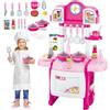 deAO My Little Chef Cucina Giocattolo in Miniatura con Luci e Suoni | Cucina Giocattolo per Bambini,18 Accessori, Fornello, Lavello, Padelle e Utensili, Gioco di Ruolo | Rosa