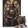 JIANGENNF Puzzle da 1000 pezzi per adulti, Cavaliere Nero in vetro colorato, gioco pratico, difficile e stimolante, adatto come decorazione da scrivania 38x52cm