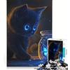 JIANGENNF Puzzle da 1000 pezzi per adulti con gattino nero e farfalla luminosa, giochi per tutta la famiglia, decorazione perfetta, compleanno e Natale 38x26cm