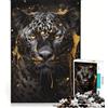 JIANGENNF Puzzle da 1000 pezzi per ragazzi, giaguaro nero con inchiostro dorato, giochi rilassanti, attività divertenti da fare a casa, compleanni e occasioni speciali 50x75cm