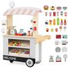 HOMASIS Negozio Giocattolo per Bambini in Legno, Carrello Educativo con Tetto, Supermercato Giocattolo per Bambini con Registratore di Cassa, Negozio di Alimentari per Bambini dai 3+ Anni (Grigio)