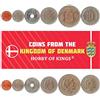 Hobby of Kings Set di 6 Monete dalla Danimarca: 5, 10, 25, Ore, 1, 5, 10 Kroner. 1973-1988