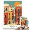JIANGENNF Puzzle da 1000 pezzi per adulti con immagine vintage di Cáceres, Spagna, con poster, gioco interattivo, interazione genitore-figlio, ideale come regalo per tutta la famiglia 38x26cm
