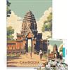 JIANGENNF Puzzle da 1000 pezzi per ragazzi, poster di viaggio sulla Cambogia, gioco rompicapo, taglio di precisione, compleanno e Natale 38x26cm