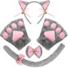 Spooktacular CreationsSet di 5 accessori per costume da gattino grigio con fascia per orecchie da gatto, guanti a forma di zampa, papillon e coda per adulti e bambini, ideale per cosplay e feste.