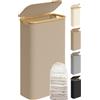 SONGMICS Cesto per Biancheria Sporca con Coperchio, Cesto Sottile per Biancheria Sporca, 65 L, Salvaspazio, Rivestimento in Rete Rimovibile, Tessuto Oxford, Manici in Bambù, Pieghevole, 42 x 22,5 x