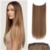 JJstar Extension Capelli Ricci 50 cm con Filo Invisibile e 3 Clip, ca. 120g | Extension riccia termoresistente 50 cm, con filo invisibile regolabile e 3 clip rimovibili per aggiungere volume e lunghezza.