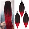 Cybelleza Treccine Capelli Extension Pre Stretched Braiding Hair Pre Allungato Stirato Yaki Professionale Africane Capelli Sintetici Lunghi Sintetici Afro Ombre Crochet 3 Ciocche 65cm Nero&Rosso