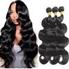 Tuheerst 24 26 28 Inch 1B Natural Black Human Hair Bundles Double Drown Extension Capelli Body Wave Hair Extensions Unprocessed Brazilian Virgin Remy Extension 50g/Bundle Total 150g