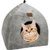 Whiwhi Cuccia per Gatti Interno Casa per Gatti con Cuscino Peluche 2 in 1 Letto per Gatti Grotta Casetta per Gatti Semichiusa 33x33x35cm