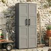 Dmora - Armadio da esterno Geel, Mobile porta scope multiuso, Armadietto outdoor 2 ante, 100% Made in Italy, Finitura quadri, 68x37h163 cm, Grigio e Nero