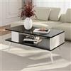 [en.casa] Tavolino Basso da Divano (AxLxP) 40 x 90 x 45 cm Tavolino da Salotto con Scomparto Semiaperto e 4 Piedini - Effetto Marmo Nero/Bianco