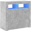 Generico Modern Cement Grey LED Sideboard - 80x35x75 cm Engineered Wood Storage Cabinet with RGB Lights Divine for Living Room Hallway or Office Spaces