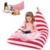 Hengrongshen Pouf per bambini, extra large, senza imbottitura, contenitore per animali di peluche, 2 in 1, grande capacità, pieghevole, per riporre giocattoli, tela di alta qualità, 250 l (linee rosse e bianche)