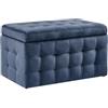 Beliani Pouf Cassapanca Imbottito in Velluto Blu Scuro Stile Chesterfield