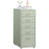 HollyHOME Armadietto mobile a 5 cassetti, schedario, sotto la scrivania, organizer con rotelle, in metallo con ruote, per casa e ufficio,Verde salvia