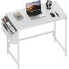 HLFURNIEU Scrivania Piccola, 80 x 50 cm Scrivania Ufficio con Borsa Portaoggetti, Tavolo da Lavoro per Ufficio Domestico, Soggiorno, Piccoli Spazi, Struttura Metallica, Bianco