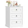 FOREHILL Comodino Camera da Letto con 3 Cassetti 45,5x38x64 cm Bianco | Tavolino da Notte a Maniglie ad anello dorate,Cassettiera Moderno Organizzatore da Letto,Tavolino Cameretta Divano Salotto