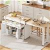 Wyibwy mobile Isola da cucina 137-190.6cm,tavolo da pranzo estensibile con portaspezie e cassetti,tavolo da bar con zona pranzo allungabile,Credenza,Isola su ruote per sala da pranzo,bianco