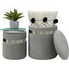 IlGruppone Set Di 2 Pouf Contenitori In Velluto Design Moderno Poggiapiedi,Tondo con Coperchio Rimovibile e Seduta Imbottita - Grigio scuro