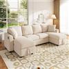 Rosebibi Divano letto a U in ciniglia allungabile con 2 penisole e 2 cuscini, beige, 260 x 128 x 82 cm