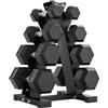SPORTNOW Set di Manubri da Palestra con Supporto 2x2kg Esagonali Nero | 2x5kg, 2x8kg, 2x10kg, Manubri per Palestra, Ghisa e Gomma, Impugnatura Antiscivolo, Allenamento Fitness Casa