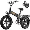 URLIFE T5 E-Bike da Uomo Pieghevole, Fat Bike Elettrica 20 x 4.0 con Batteria Rimovibile 48V 13Ah, 80-100 km, Doppia Sospensione, Bici Elettrica 7 Velocità